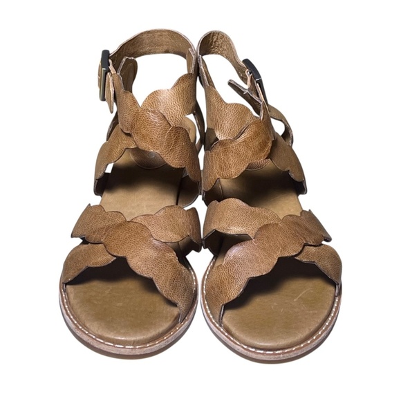ANTELOPE Brown Tan Leather Scallop Crossover Ankle Strap Sandals Size 38 7 7.5 - Picture 2 of 11